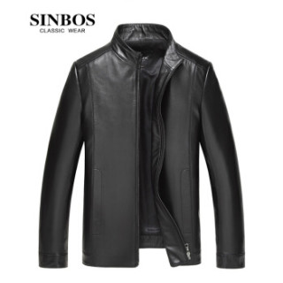 SINBOS 皮衣男2018新品休闲绵羊皮机车夹克外套 黑色 190