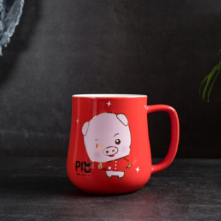 承文阁 咖啡杯马克陶瓷杯猪年马克杯生肖杯红色CN-070