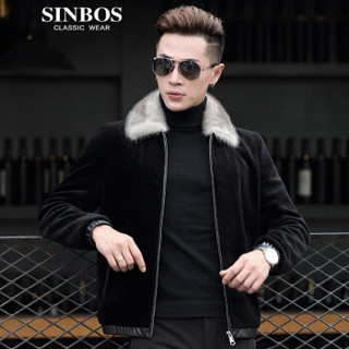 SINBOS 羊剪绒男士皮毛一体2018冬季新品皮衣水貂翻领海宁皮草保暖外套 黑色 190