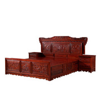 实木床1.8米双人床中式古典卧室家具红檀木大床3件套HT06
