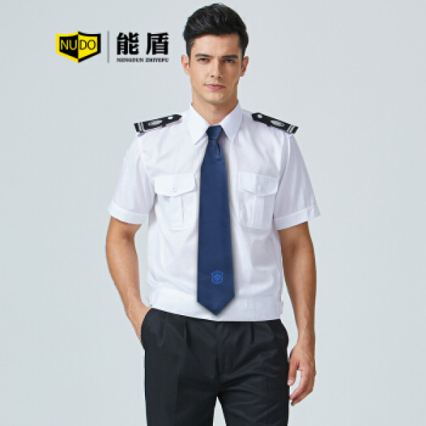 能盾夏季保安服工作服 男短袖上衣物业小区保安安保服bcy-x01-1白色