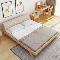 欧宝美实木床北欧经济简约实木床布艺软靠组合双人实木床1.2米