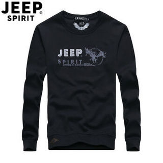 吉普 JEEP  圆领卫衣男2019春季新品休闲宽松大码商务印花卫衣男士圆领套头长袖T恤男LS15007 黑色 XL