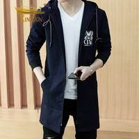 金盾(KIN DON)风衣 2019新款男士时尚简约百搭中长款风衣401-F657藏青薄款4XL