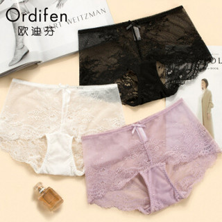 ordifen 欧迪芬 女士内裤 新品全蕾丝性感低腰平口棉质内裤 XP9603 黑色 XL