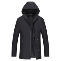 北极绒2019新款春秋季连帽风衣男士中长款韩版潮流夹克修身外套 D3F008 黑色 190/XXXL