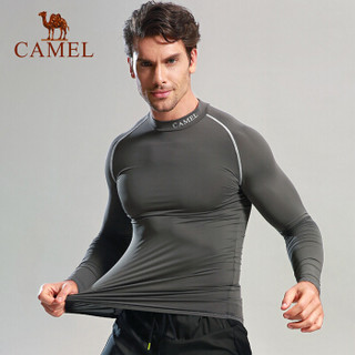 骆驼（CAMEL）运动长袖紧身衣健身服男款健美快干透气跑步训练上衣 A7W2V3103 墨灰 XL