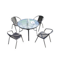 鲸伦（KINGRUNNING）户外阳台休闲桌椅小藤椅三件套 藤编家具组合 4+钢化玻璃圆桌（106cm）