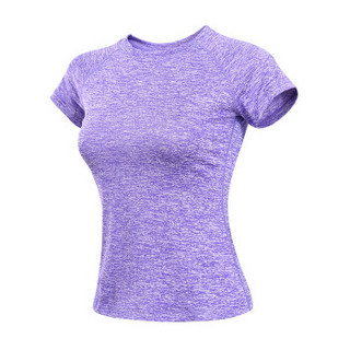 范迪慕 瑜伽服女修身显瘦健身服跑步运动服健身房运动透气短袖上衣T恤 FW2018-紫色-单件短袖-M