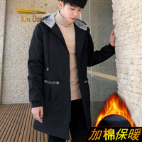 金盾(KIN DON)风衣 2019新款男士时尚纯色中长款连帽风衣401-F929黑色L