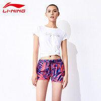 李宁( LI-NING)情侣沙滩裤 宽松大码五分泳裤 海边度假时尚休闲男女情侣款运动短裤 796-1女款西红色 L
