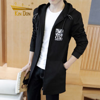 金盾(KIN DON)风衣 2019新款男士时尚简约百搭中长款风衣401-F657黑色薄款5XL