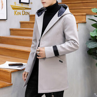 金盾(KIN DON)风衣 2019新款男士时尚中长款纯色连帽风衣401-F533灰色L