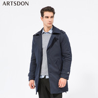 阿仕顿 风衣男 2018秋季新款纯色翻领百搭休闲上衣风衣外套EG31211 藏青 180/XL