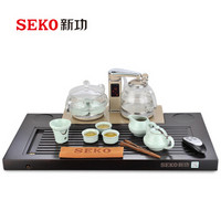 新功（SEKO）智能茶具 黑檀木实木茶盘套装 全自动四合一茶具功夫茶具套装 F171 配智能电茶炉 F101