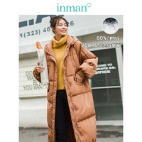 茵曼（INMAN）2018冬装连帽休闲宽松加厚长款羽绒服外套女 18841|21176 深咖啡 XL