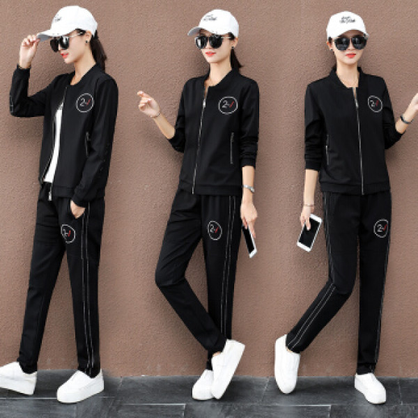 商品莉夏乐 2019春装新品短外套女装运动休闲套装韩版百搭时尚运动服