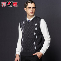 雅鹿 男士休闲背心 2018年秋冬新款针织毛衣中老年人爸爸装休闲背心马甲 18787527 墨绿 170