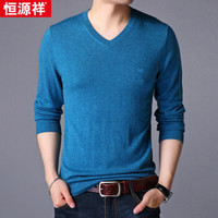 恒源祥 针织衫 男士V领纯色薄款羊毛针织衫毛衣 15001002 中兰 170/88A
