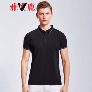 雅鹿 POLO衫男  2019新品春夏商务休闲开襟纯色修身短袖男装上衣男LZ-2758 黑色 M