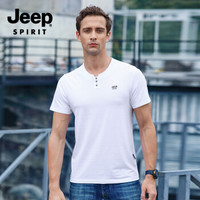 吉普（JEEP）短袖T恤 男士棉圆领休闲短袖 时尚潮流简约运动小衫 CHH-3266白色 XL