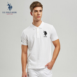 U.S. POLO ASSN. Polo衫男2019年新品男士短袖T恤纯棉多色男短袖衫美式休闲男上装6017965AL 纯白色 XL/180