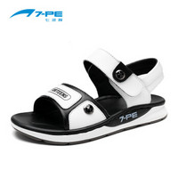 七波辉（7-PE）男童皮凉鞋夏季新款儿童凉鞋小学生鞋子韩版沙滩鞋中童 54055 白黑 32