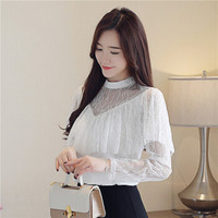 曼如芬 蕾丝打底衫2019春季新款 时尚百搭蕾丝小衫荷叶领上衣 MBBF836 白色 2XL