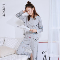 海之宁 睡衣女学生纯棉套装可爱卡通长袖衣裤家居服圆领套头宽松舒适全棉 H81QWJT064灰色机器人 M码