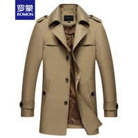 罗蒙 ROMON 风衣男2019春季新品男士翻领中长款单排扣商务休闲风衣外套LM8WWT1006 卡其 XL