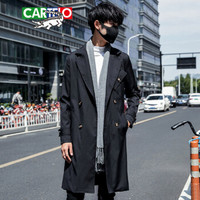 卡帝乐鳄鱼（CARTELO）风衣 男士潮流双排扣中长款夹克大衣外套305A-F802黑色XL