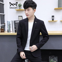 猫人(MiiOW)男士西服休闲时尚百搭纯色单西便服外套QT815A-1805黑色2XL