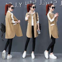 AUDDE 2019春季新款女装新品卫衣女棒球服韩版中长宽松显瘦撞色休闲款卫衣外套潮 KKZ15058 卡其色 XXL