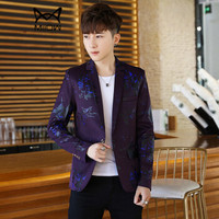 猫人(MiiOW)男士西服休闲时尚花色单西便服外套A348-X851紫色XL