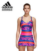 阿迪达斯 adidas 女士泳衣时尚显瘦连衣裙款全身印花图案循环面料舒适抗氯 CV7100 粉色 A/L