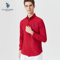 U.S. POLO ASSN. 衬衫男新款多色潮流休闲长袖衬衫纯棉修身美式白色衬衣5191107002 红色 3XL