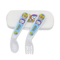 韩国原装 啵乐乐 Pororo 婴幼儿餐具套装叉子勺子三件套 蓝色款 便携9个月以上