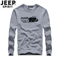 吉普 JEEP 长袖T恤男 2019春季新款男士圆领套头卫衣打底衫男装上衣印花体恤 LS15004 灰色 2XL