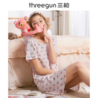 三枪 睡裙女2019春夏新品纯棉印花宽松柔软透气短袖全棉女士家居裙 1970Z339A1 马卡龙 M