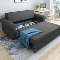 摩高空间乳胶沙发床现代简约储物布艺可折叠两用推拉双人沙发床1.3米-Z07灰色