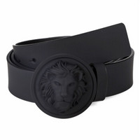 VERSACE VERSUS范思哲 范瑟丝 19春夏新款男士黑色磨砂皮革圆形狮头板扣腰带FCU0107 FVGM F460 90码