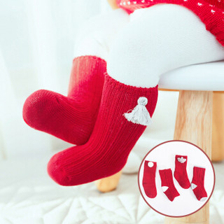 馨颂 婴儿袜子四双装宝宝百日周岁生日礼品袜套装 R016F 红色 12-14(S)(0-6个月)