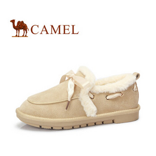CAMEL 骆驼 女士 时尚蝴蝶结温暖平底毛毛鞋 A84275628 杏色 38