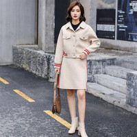 凡淑 春季新品女韩版时尚洋气质长袖短外套配半身裙两件套装 cchnzOMN9579 米色 XL