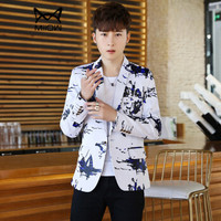 猫人(MiiOW)男士西服休闲时尚花色单西便服外套A348-X851白色XL