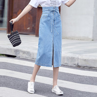 JIANZHI 简芷 春夏清新牛仔裙中长款半身裙系带蝴蝶结包臀裙子 DYFSCZG2UL806 浅蓝色 XL