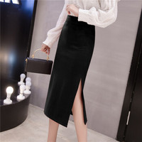 HMDIME 气质ins半身裙女春季新品 韩版优雅双侧开叉修身显瘦一步裙中长款过膝包臀裙 GGSS3302 黑色 S