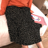 BANDALY 蹦跶狸 春季新款女装新品半身裙女韩版褶皱松紧腰复古印花雪纺半身裙潮 yzALcgm210 黑色 M