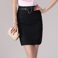 丽乔 2019夏季新品女装半身裙女职业女装淑女修身包臀一步裙短裙 kkcxj31311 黑色 2XL