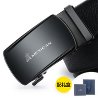 Mexican 稻草人 头层牛皮皮带自动扣男士商务腰带休闲裤带送礼精致礼盒装MMLH200149-02 黑色款礼盒装